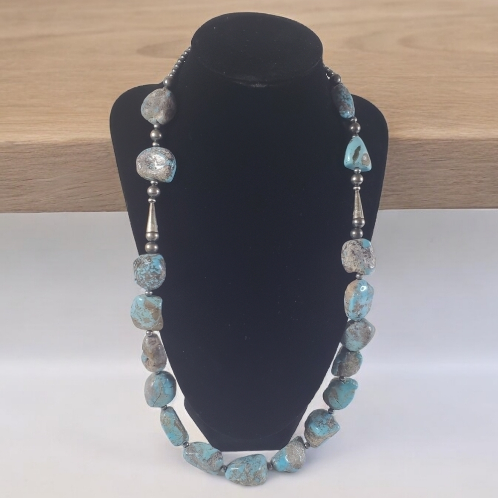 Red Skin Turquoise‎ w/Navajo Pearls Sterling Silver Necklace 26-28" NWOT 128 Gm